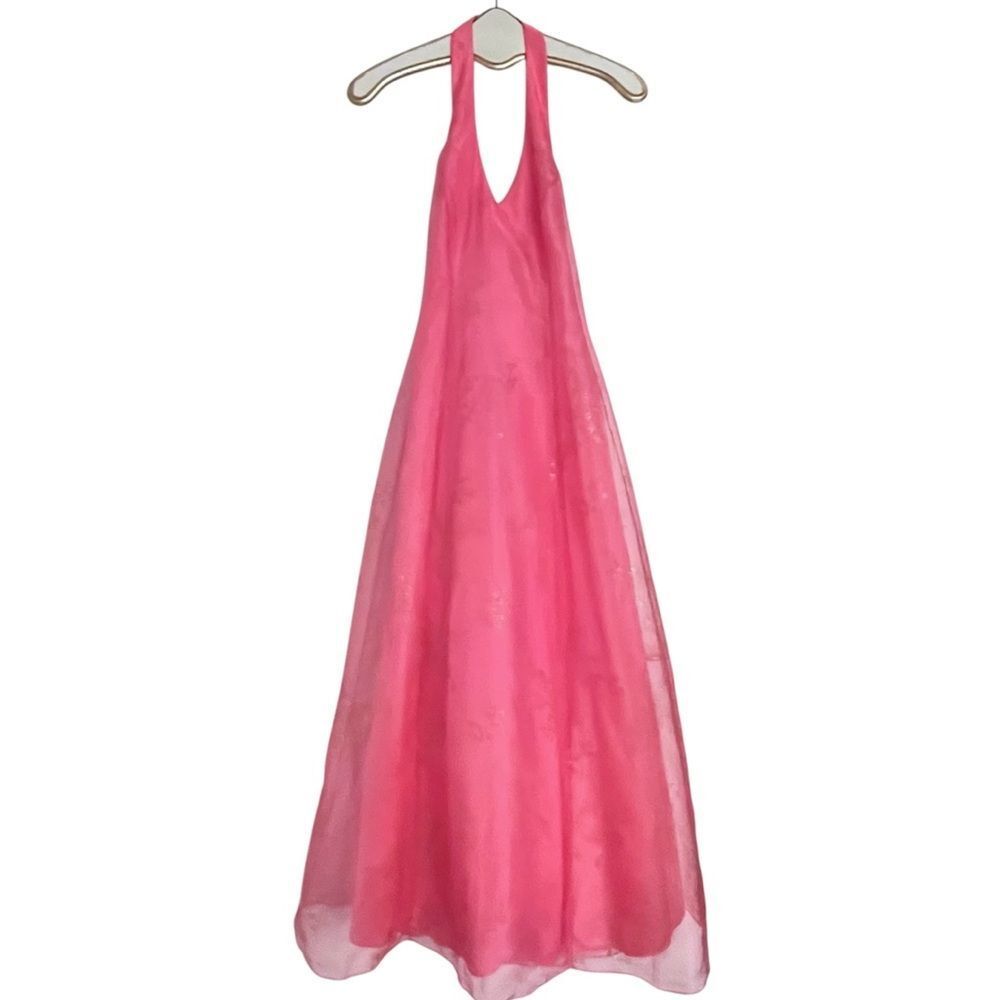 Vintage Morgan & Co. Pink Halter Neck Corset Back Formal Dress